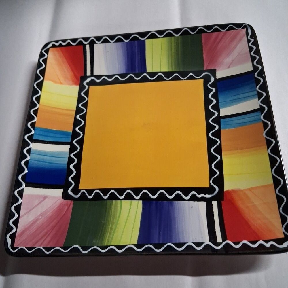 Certified International Nancy Green 1 Square Salad Plate Serape Green 9"